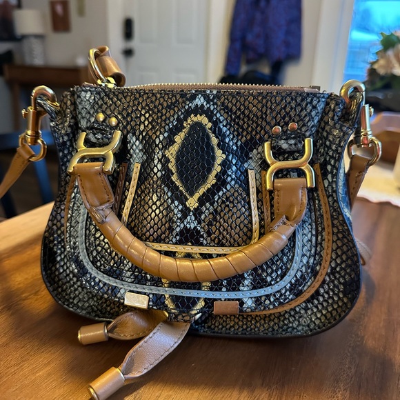 Chloe Marcie Mini Python-Embossed Double-Carry Satchel Bag - Picture 6 of 14